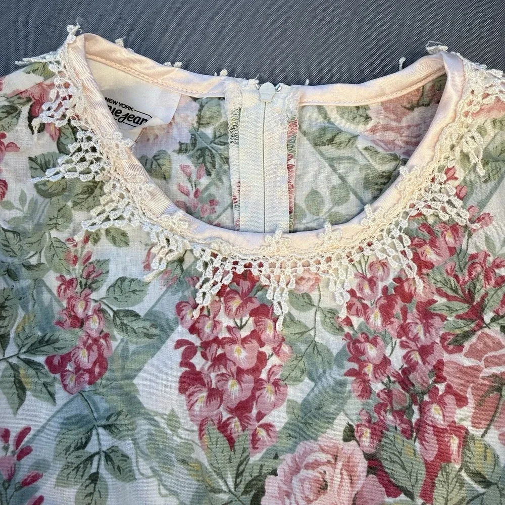 Bonnie Jean Girls Size 7 Floral Flowers Lace Multicolor Dress Puff Sleeves Bow